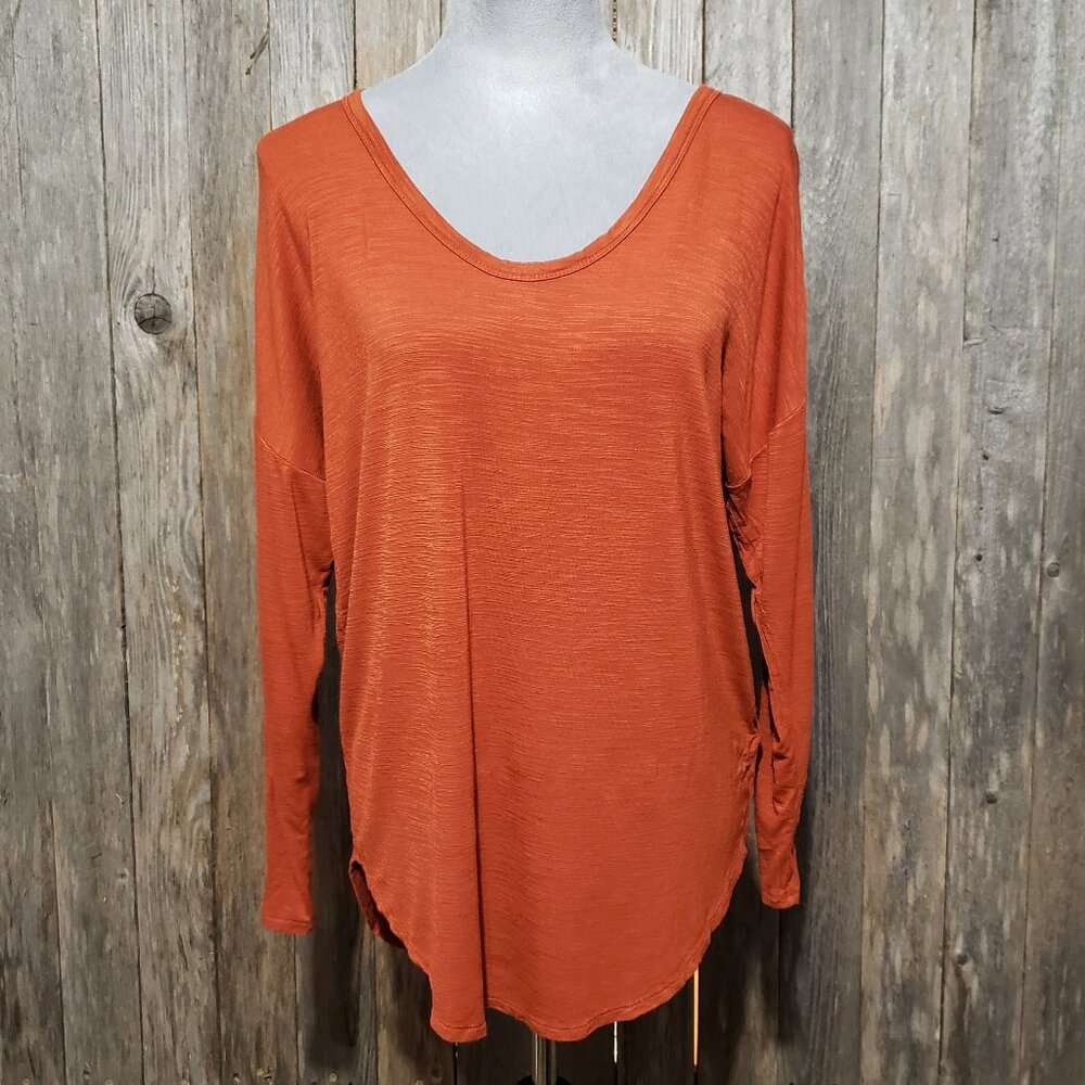 Old Navy Luxe S Tunic‎ Top Knit Tee Orange LS Casual Comfy Rustic Cottage Desert - Picture 2 of 7